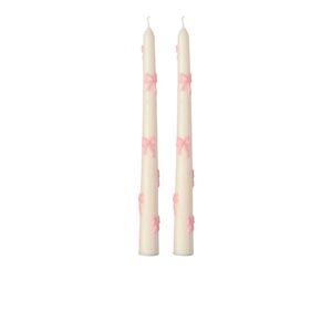 Elegant Pink Bow Decorated Taper Candles by Kirkton House, Set of 2